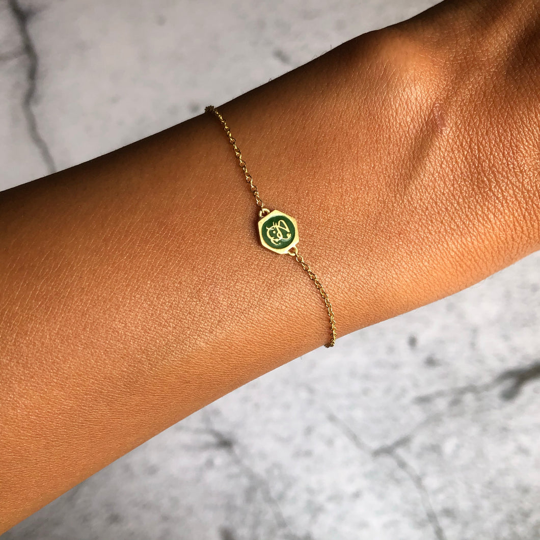 Njoud Green Enameled Spirit, Yellow Gold Bracelet